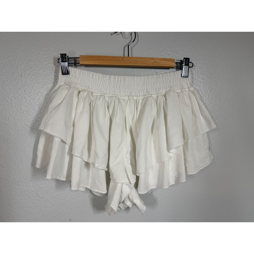 FP Movement Short Women Small White Ruffle Prima‎ Mini Shorts Yoga Tennis